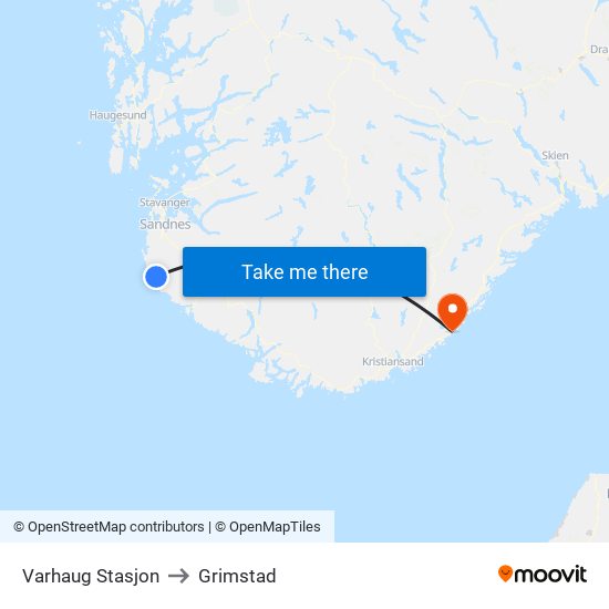 Varhaug Stasjon to Grimstad map