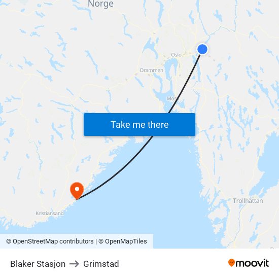 Blaker Stasjon to Grimstad map