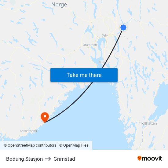 Bodung Stasjon to Grimstad map