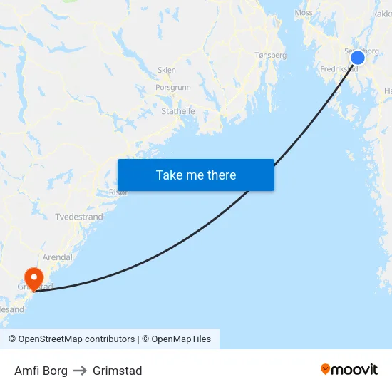 Amfi Borg to Grimstad map