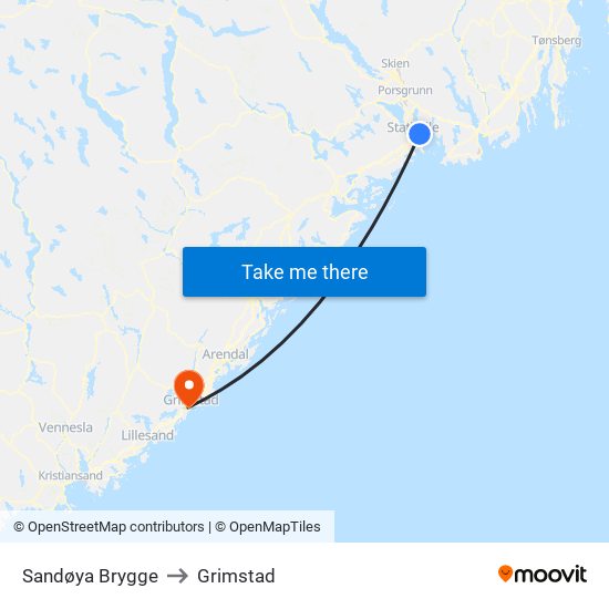 Sandøya Brygge to Grimstad map