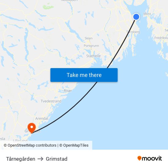 Tårnegården to Grimstad map