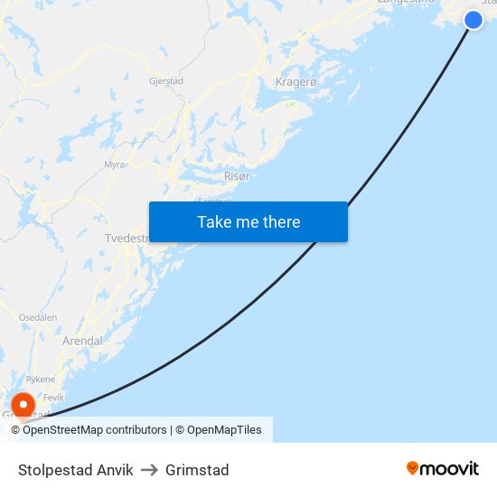 Stolpestad Anvik to Grimstad map