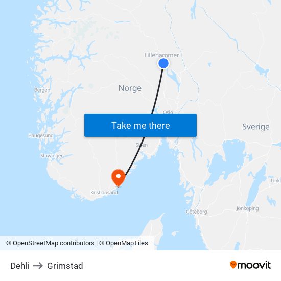 Dehli to Grimstad map