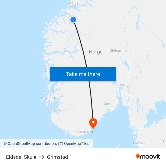 Eidsdal Skule to Grimstad map