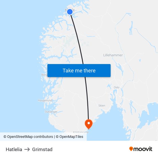 Hatlelia to Grimstad map