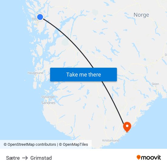 Sætre to Grimstad map