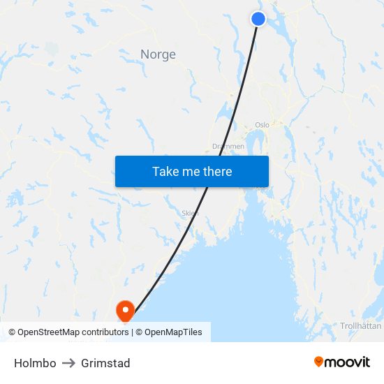 Holmbo to Grimstad map