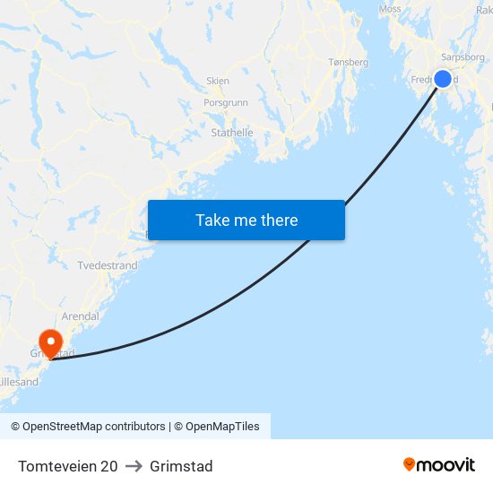 Tomteveien 20 to Grimstad map