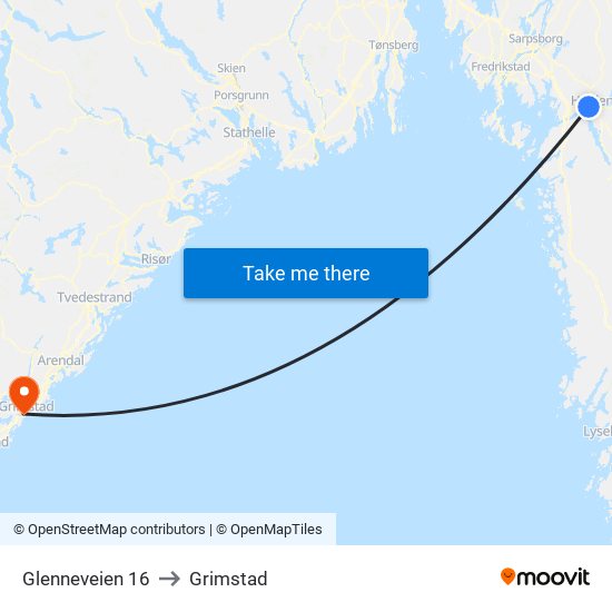 Glenneveien 16 to Grimstad map