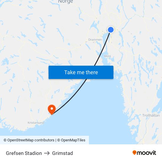 Grefsen Stadion to Grimstad map