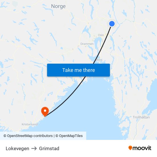 Lokevegen to Grimstad map