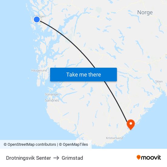 Drotningsvik Senter to Grimstad map