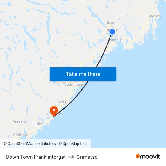 Down Town Franklintorget to Grimstad map