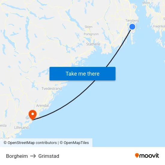 Borgheim to Grimstad map