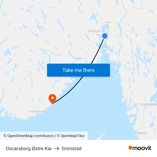Oscarsborg Østre Kai to Grimstad map
