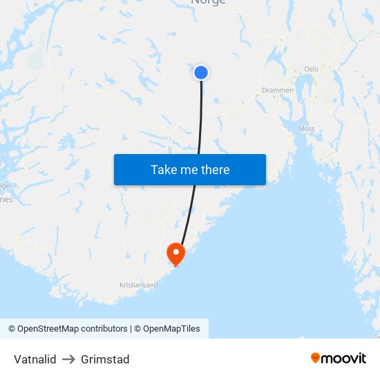 Vatnalid to Grimstad map