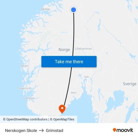 Nerskogen Skole to Grimstad map