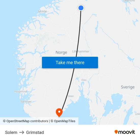 Solem to Grimstad map