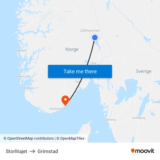 Storlitajet to Grimstad map