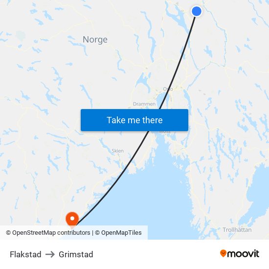 Flakstad to Grimstad map