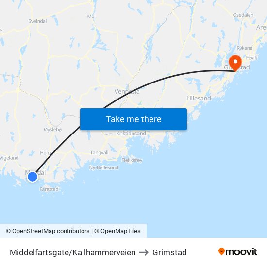 Middelfartsgate/Kallhammerveien to Grimstad map