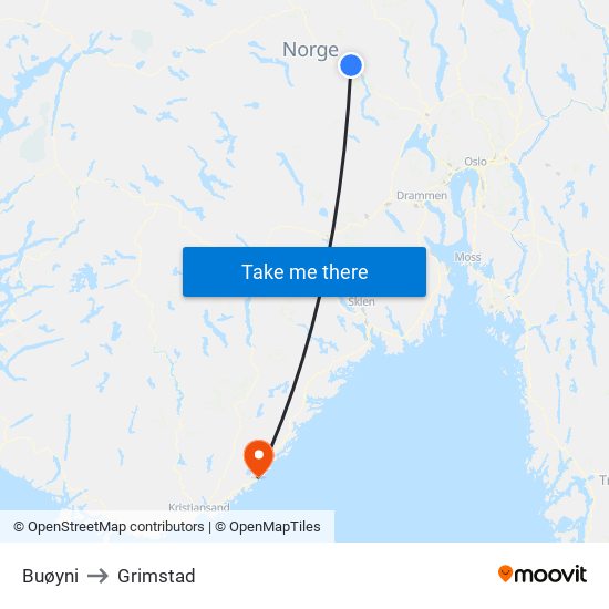 Buøyni to Grimstad map