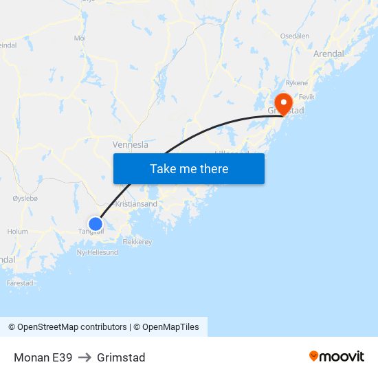 Monan E39 to Grimstad map