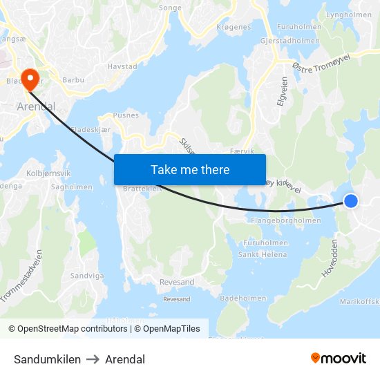 Sandumkilen to Arendal map