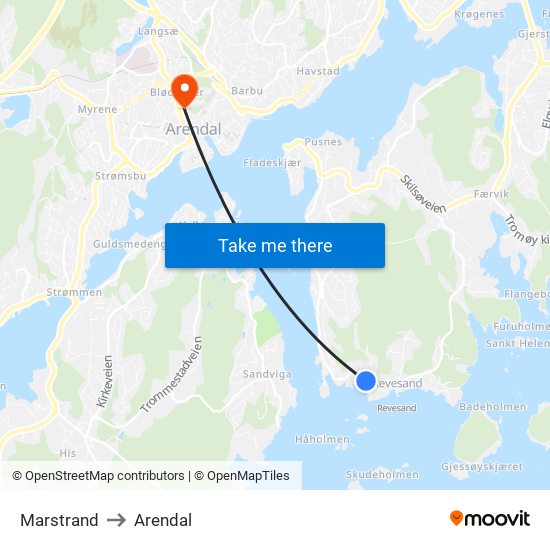Marstrand to Arendal map