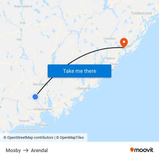 Mosby to Arendal map