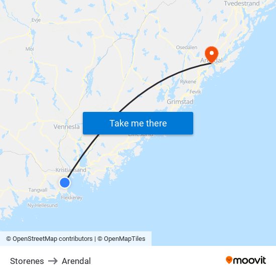 Storenes to Arendal map