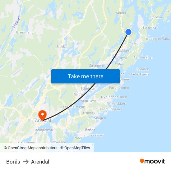 Borås to Arendal map