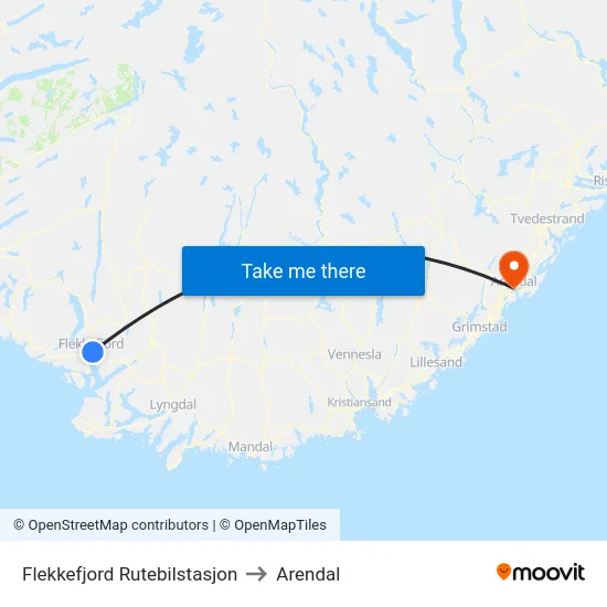 Flekkefjord Rutebilstasjon to Arendal map