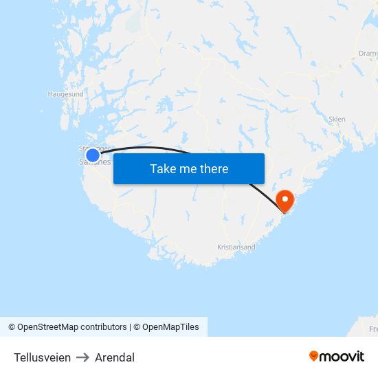 Tellusveien to Arendal map