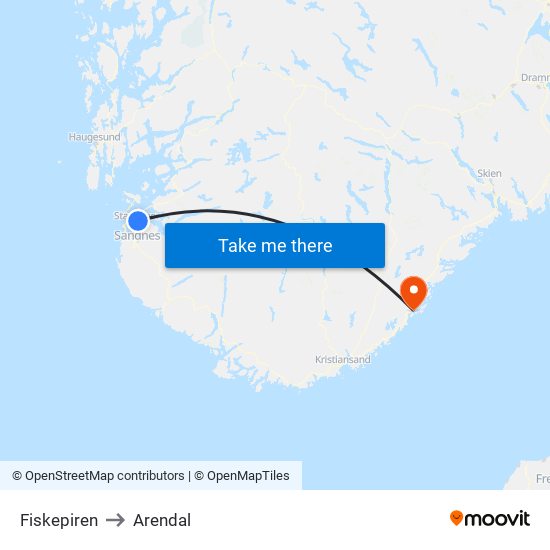 Fiskepiren to Arendal map