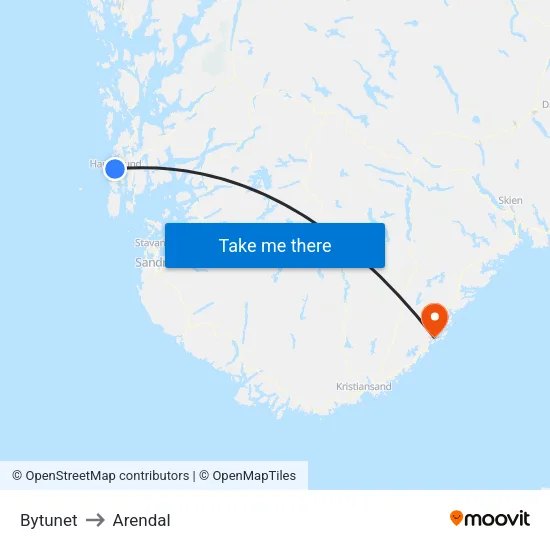Bytunet to Arendal map