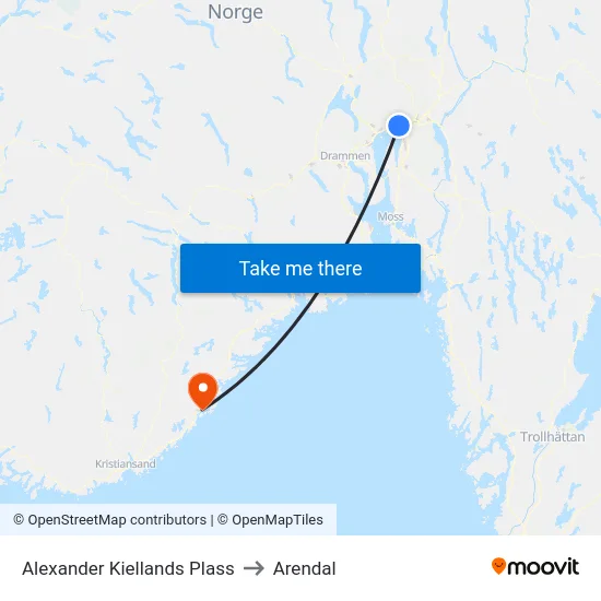 Alexander Kiellands Plass to Arendal map