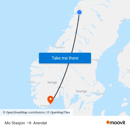 Mo Stasjon to Arendal map