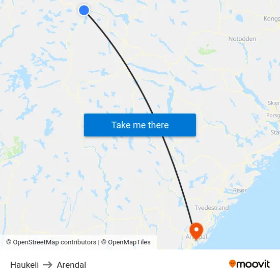 Haukeli to Arendal map