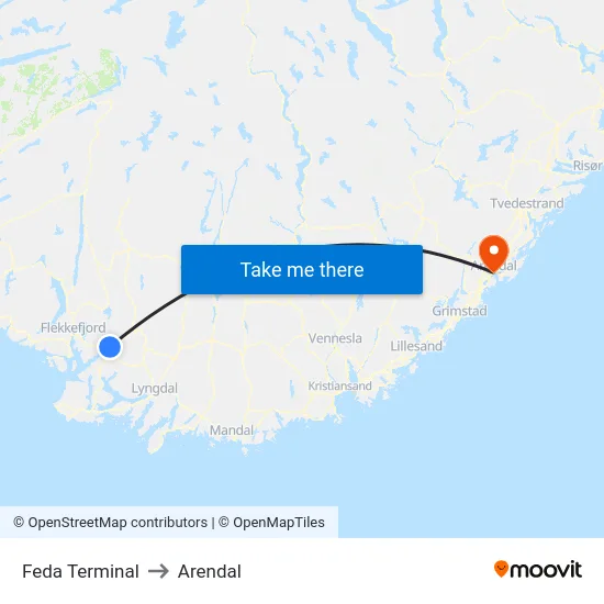 Feda Terminal to Arendal map