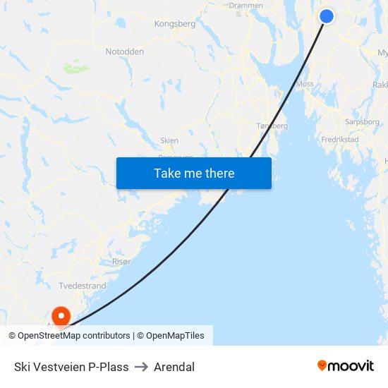 Ski Vestveien P-Plass to Arendal map