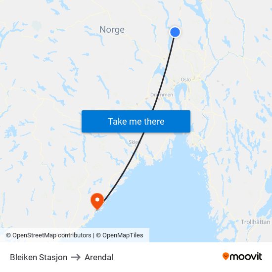 Bleiken Stasjon to Arendal map