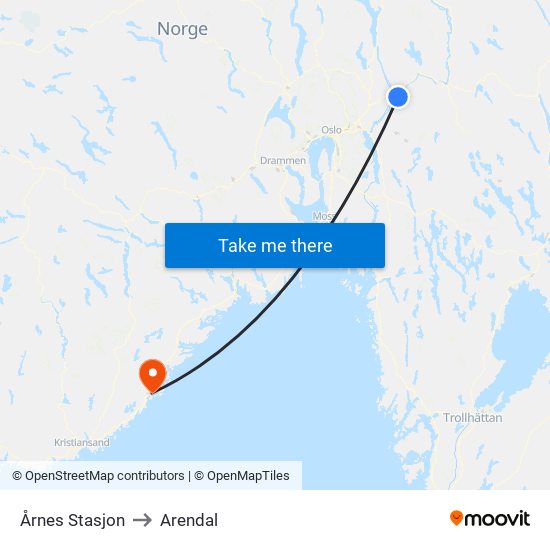 Årnes Stasjon to Arendal map