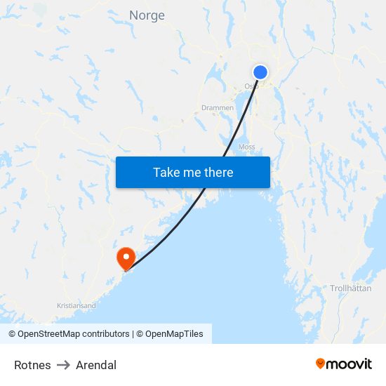 Rotnes to Arendal map