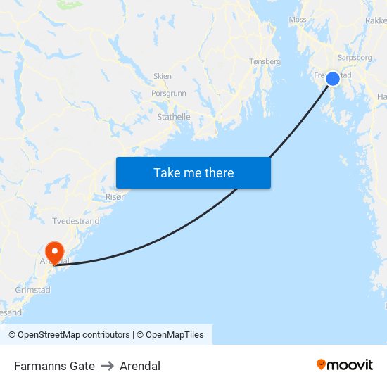 Farmanns Gate to Arendal map