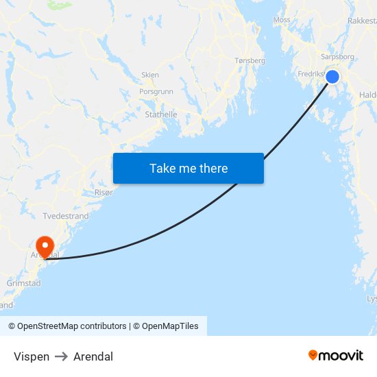 Vispen to Arendal map