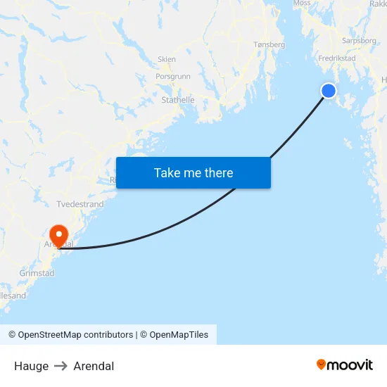 Hauge to Arendal map