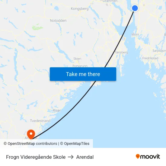 Frogn Videregående Skole to Arendal map