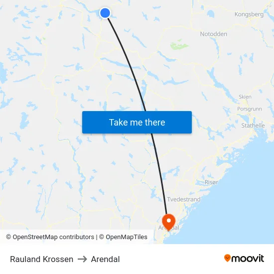 Rauland Krossen to Arendal map